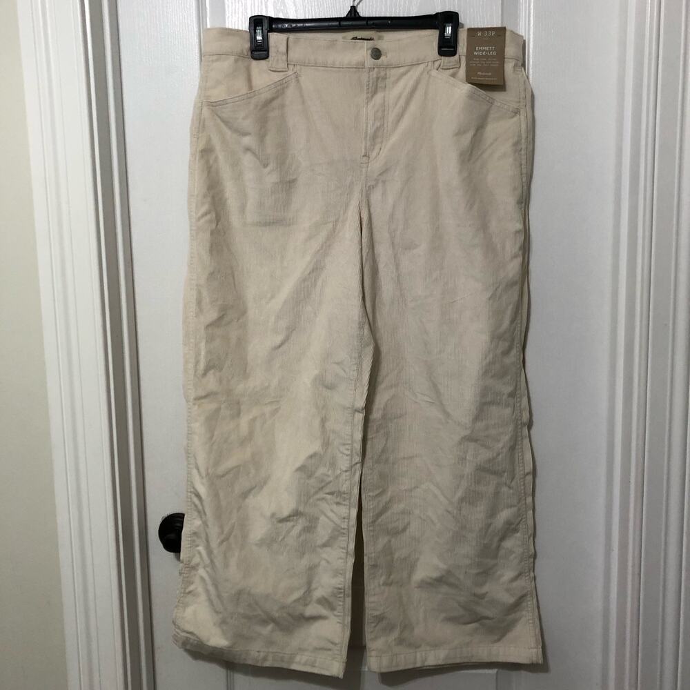 Madewell Emmett Wide-Leg Corduroy Pants Antique Cream NN254 Womens 33P New